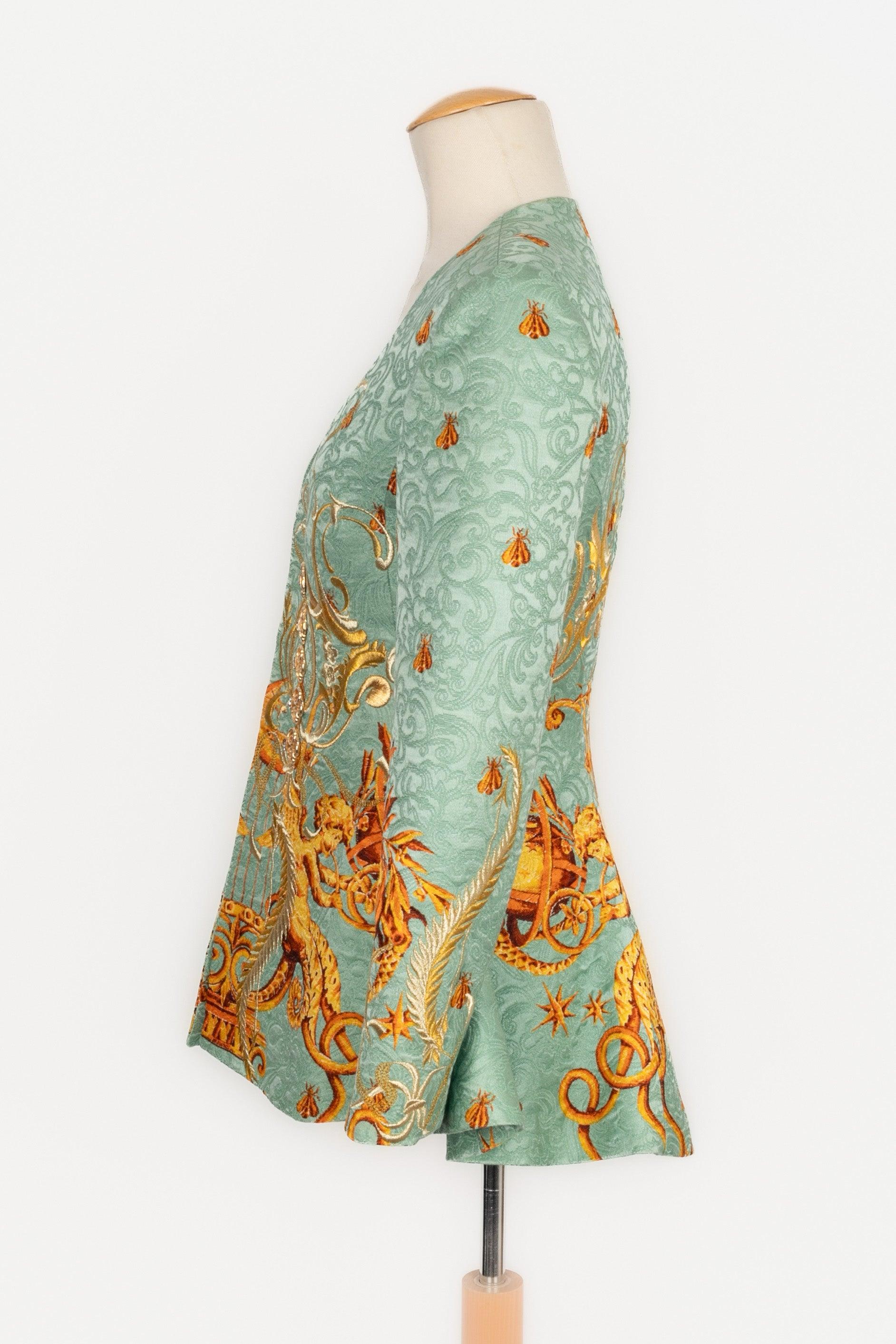 Beige Christian Dior Blue Silk and Wool Jacquard Jacket, 1992