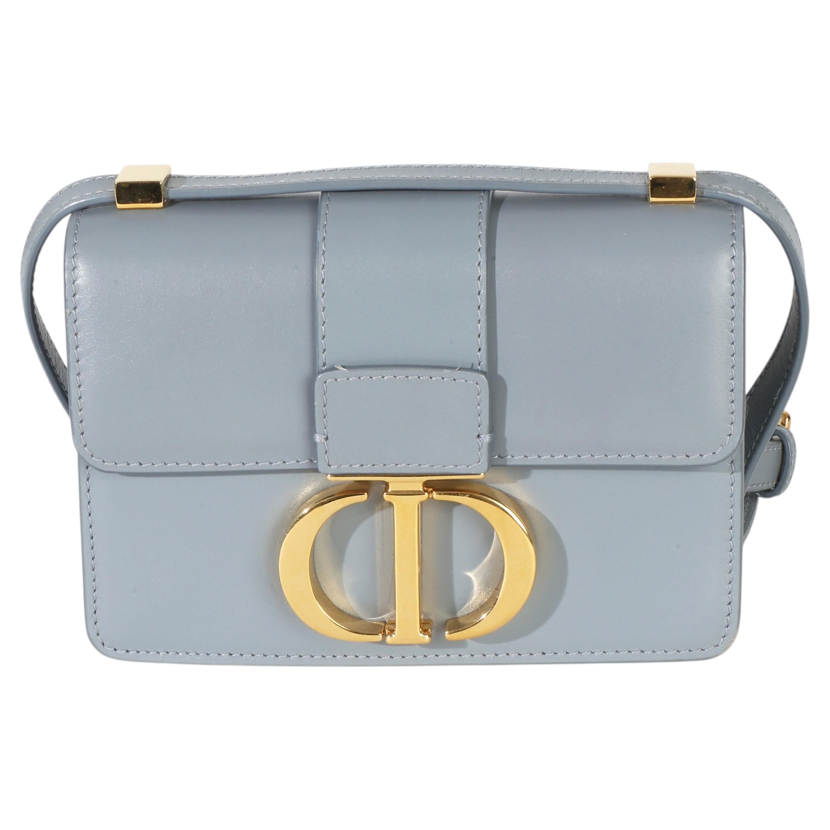 Christian Dior Borsa con patta in pelle di vitello liscia blu Micro 30 Montaigne