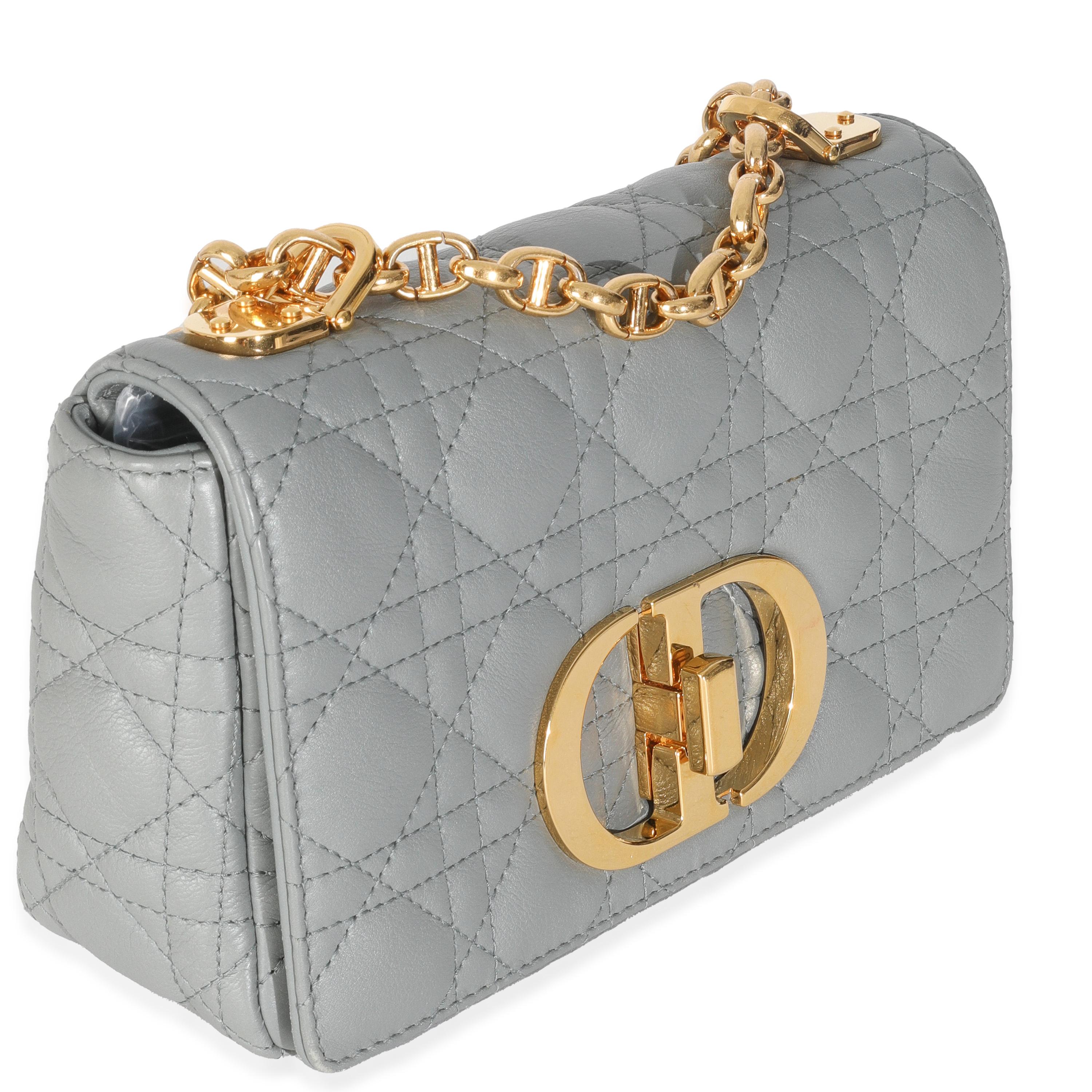 Gray Christian Dior Blue Supple Calfskin Small Caro Chain Bag For Sale
