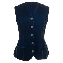 Christian Dior Blue Velvet Vest Sleeveless Jacket Size 40 FR