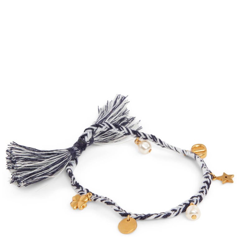 CHRISTIAN DIOR blue and white BEACH BRAIDED CHARM Bracelet For Sale at