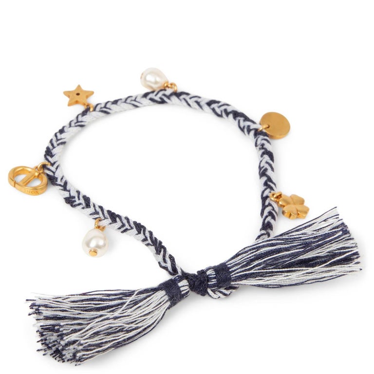 CHRISTIAN DIOR blue and white BEACH BRAIDED CHARM Bracelet For Sale at