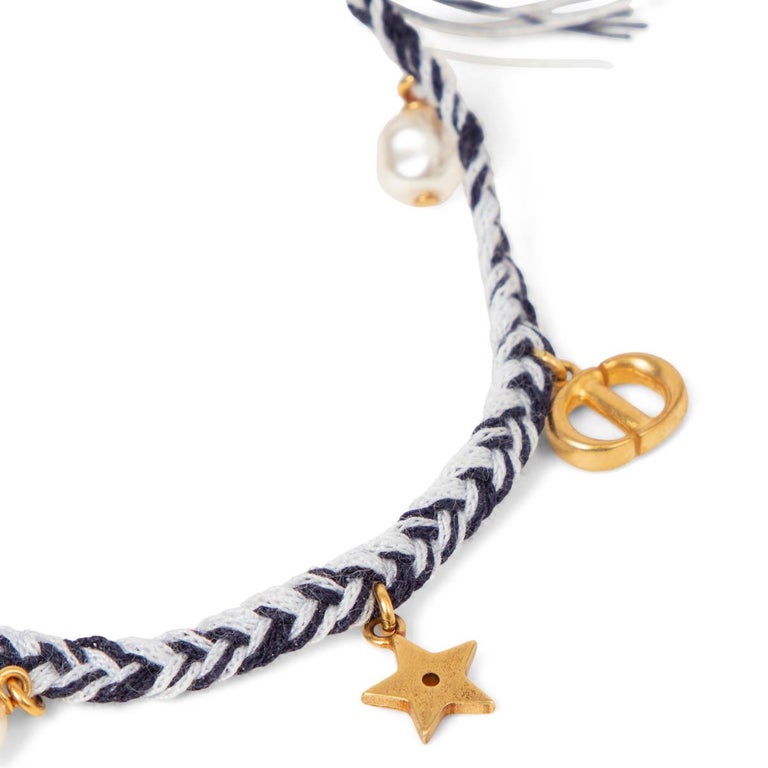 CHRISTIAN DIOR blue and white BEACH BRAIDED CHARM Bracelet For Sale at