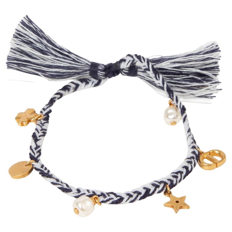 CHRISTIAN DIOR blue and white BEACH BRAIDED CHARM Bracelet For Sale at