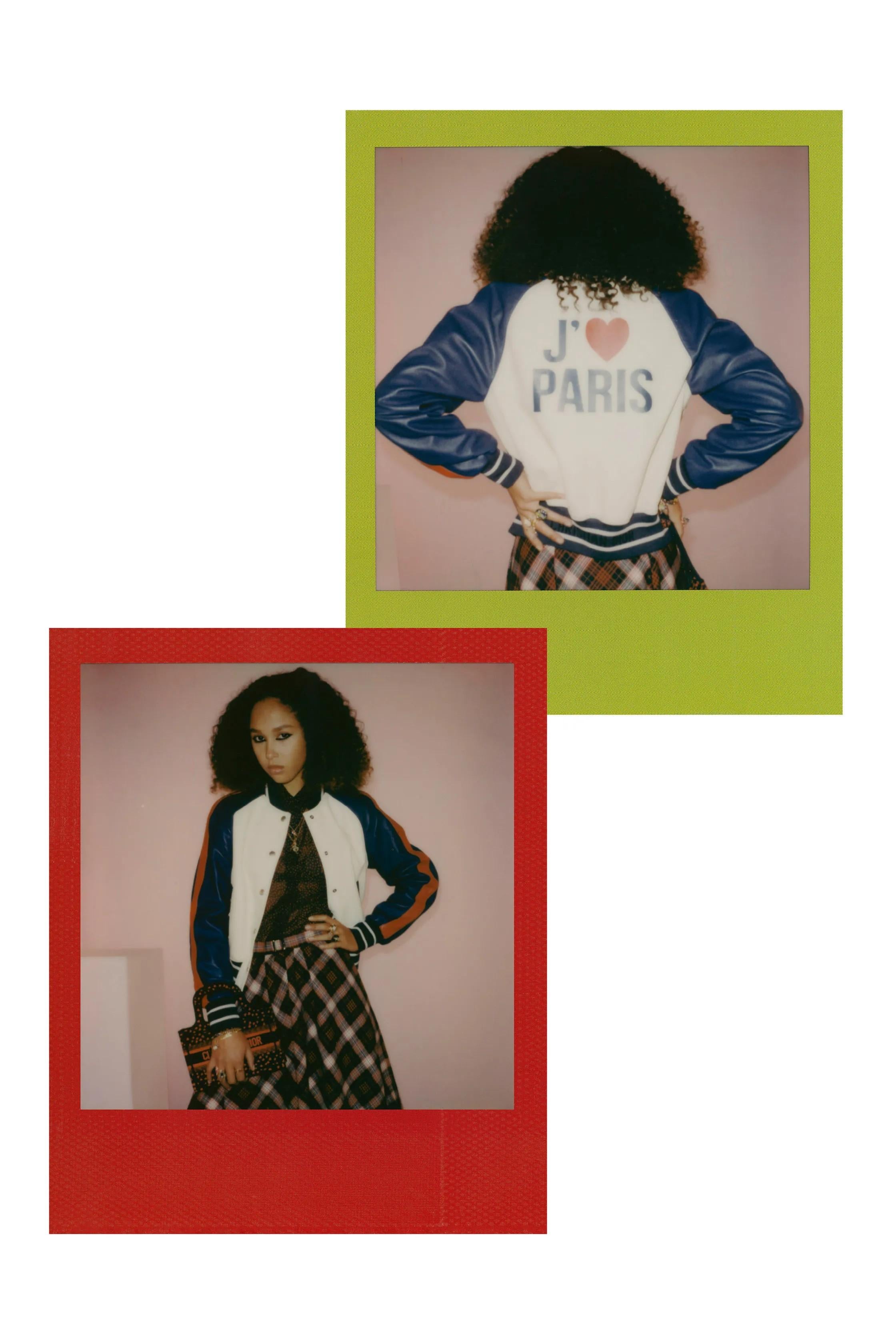 CHRISTIAN DIOR blue white red leather 2021 I LOVE PARIS BOMBER Jacket 36 XS For Sale 6