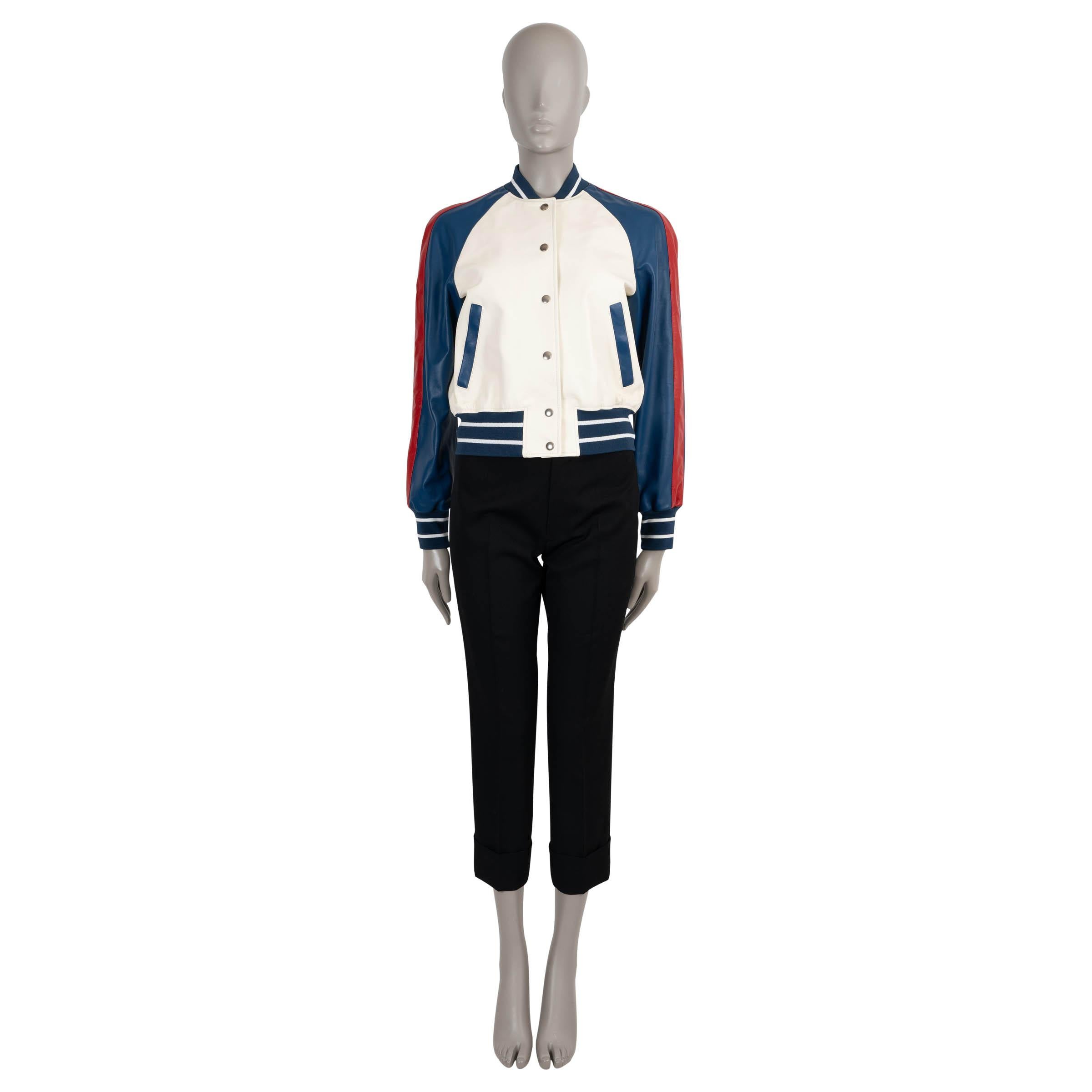 Women's CHRISTIAN DIOR blue white red leather 2021 I LOVE PARIS BOMBER Jacket 36 XS For Sale