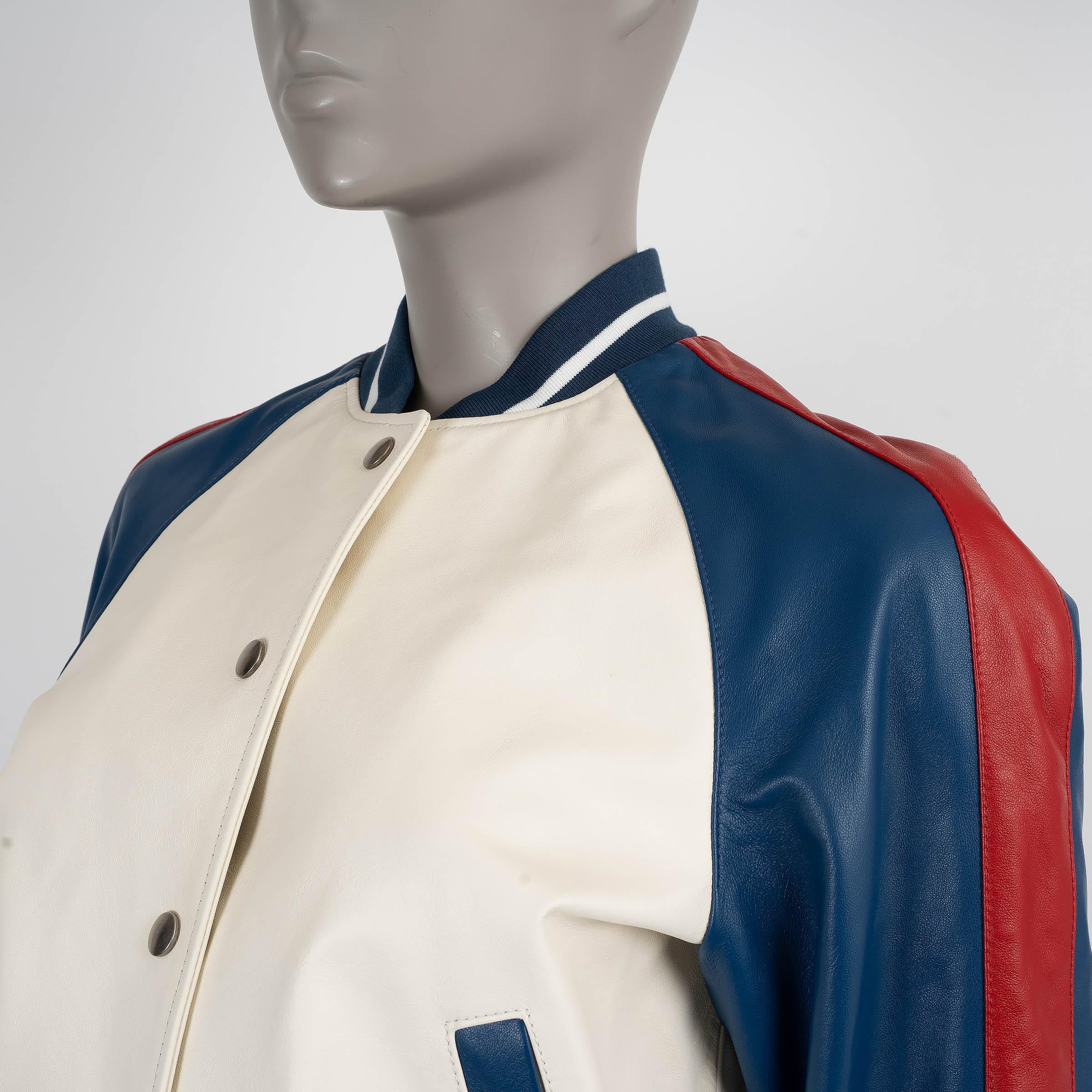 CHRISTIAN DIOR blue white red leather 2021 I LOVE PARIS BOMBER Jacket 36 XS For Sale 1