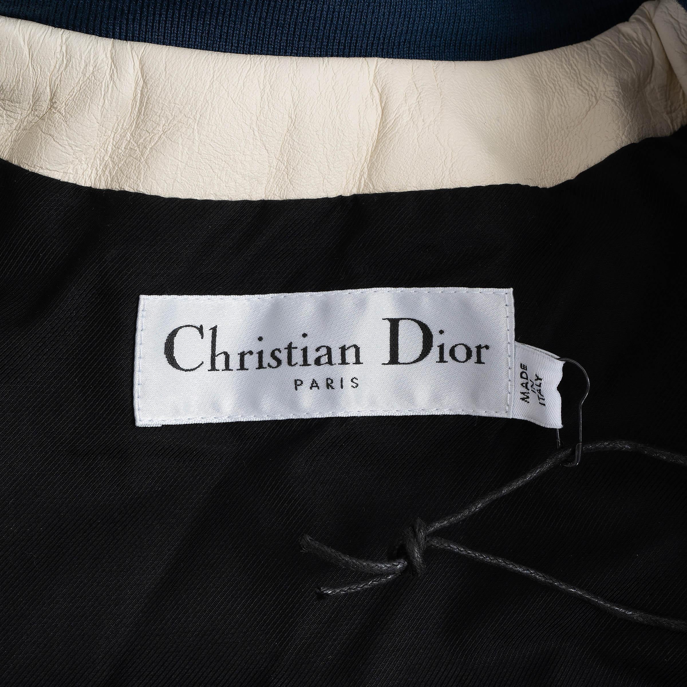 CHRISTIAN DIOR blue white red leather 2021 I LOVE PARIS BOMBER Jacket 36 XS For Sale 3
