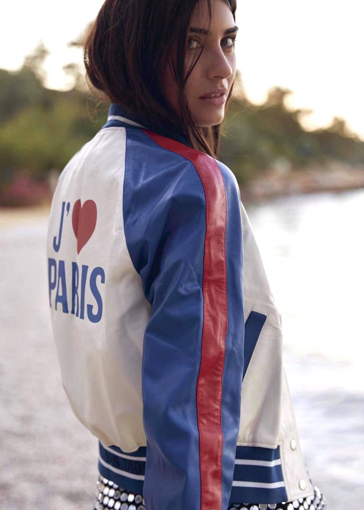 CHRISTIAN DIOR blue white red leather 2021 I LOVE PARIS BOMBER Jacket 36 XS For Sale 4