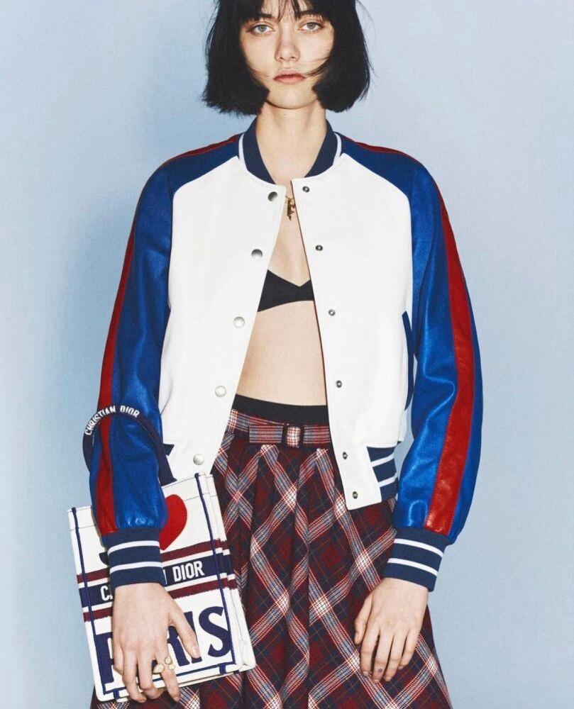 CHRISTIAN DIOR blue white red leather 2021 I LOVE PARIS BOMBER Jacket 36 XS For Sale 5