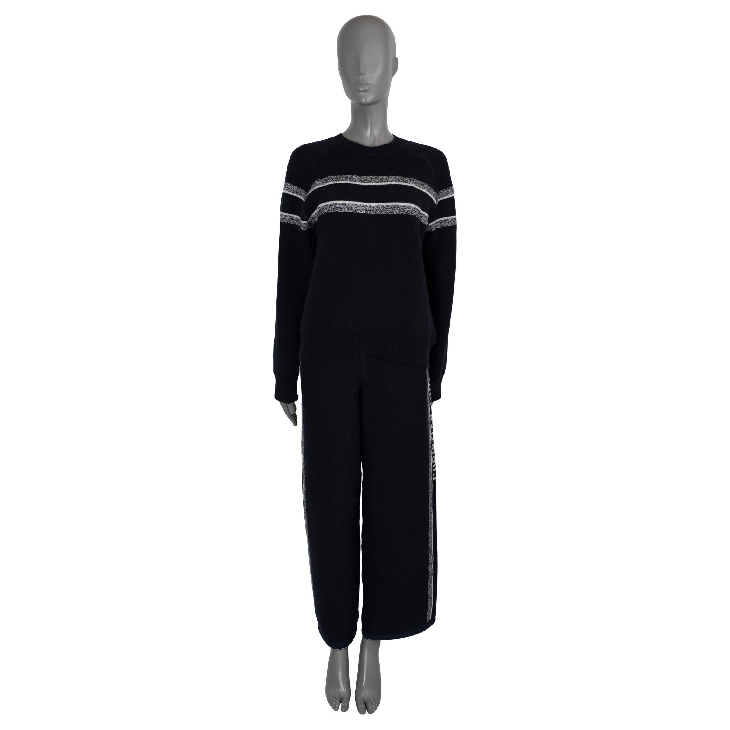 CHRISTIAN DIOR blue & white REVERSIBLE OBLIQUE JACQUARD Sweater S 7