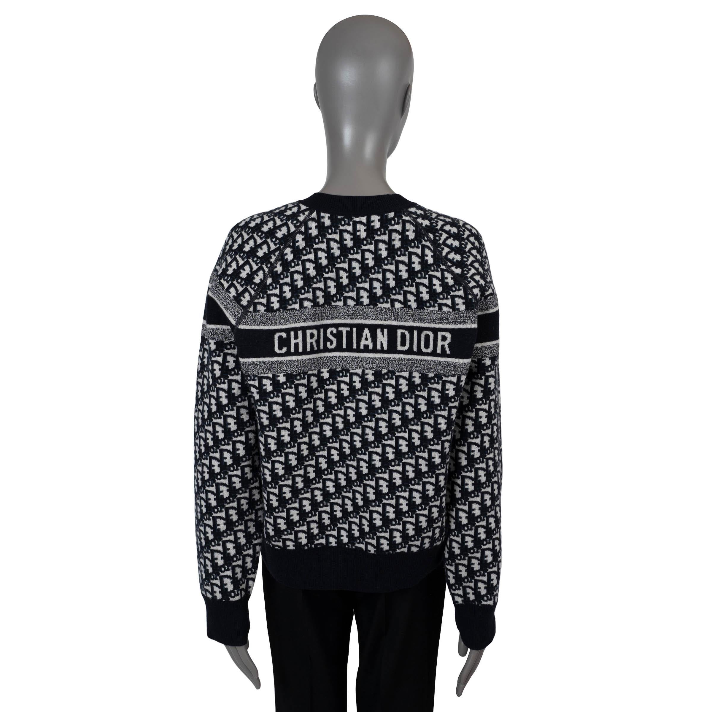 Black CHRISTIAN DIOR blue & white REVERSIBLE OBLIQUE JACQUARD Sweater S