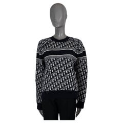 CHRISTIAN DIOR blue & white REVERSIBLE OBLIQUE JACQUARD Sweater S