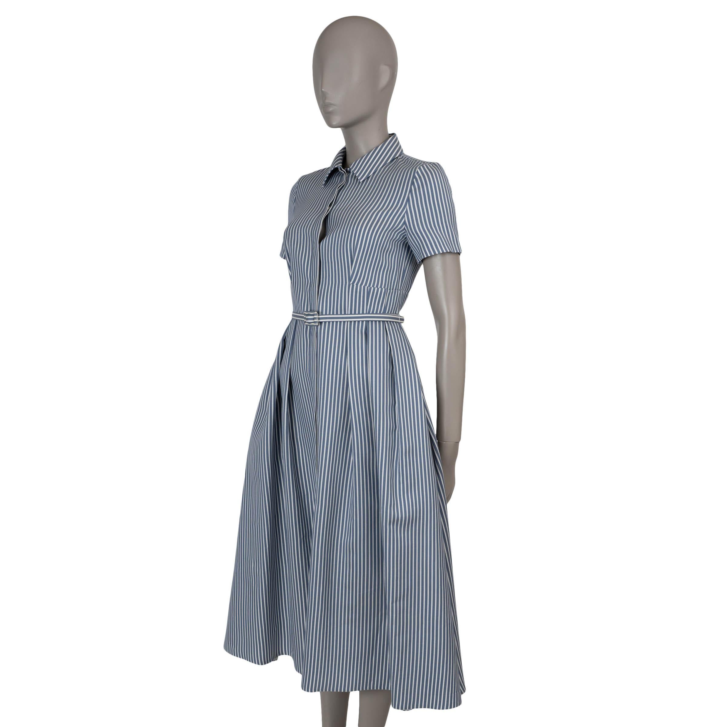 Gray CHRISTIAN DIOR blue & white silk & cotton 2022 STRIPED MIDI SHIRT Dress 36 XS