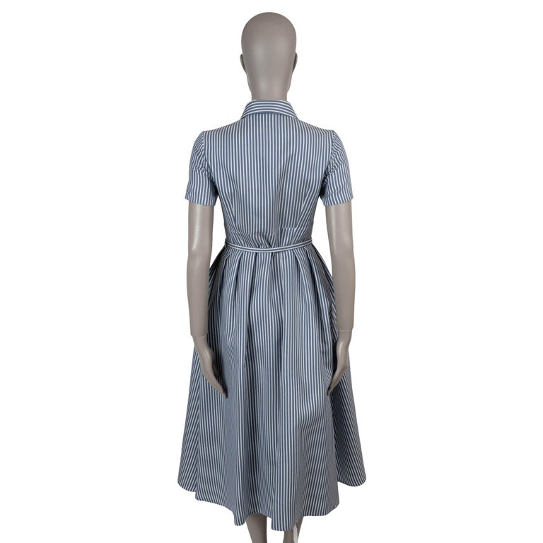 CHRISTIAN DIOR blue and white silk and cotton 2022 STRIPED MIDI SHIRT Dress  36 XS at 1stDibs