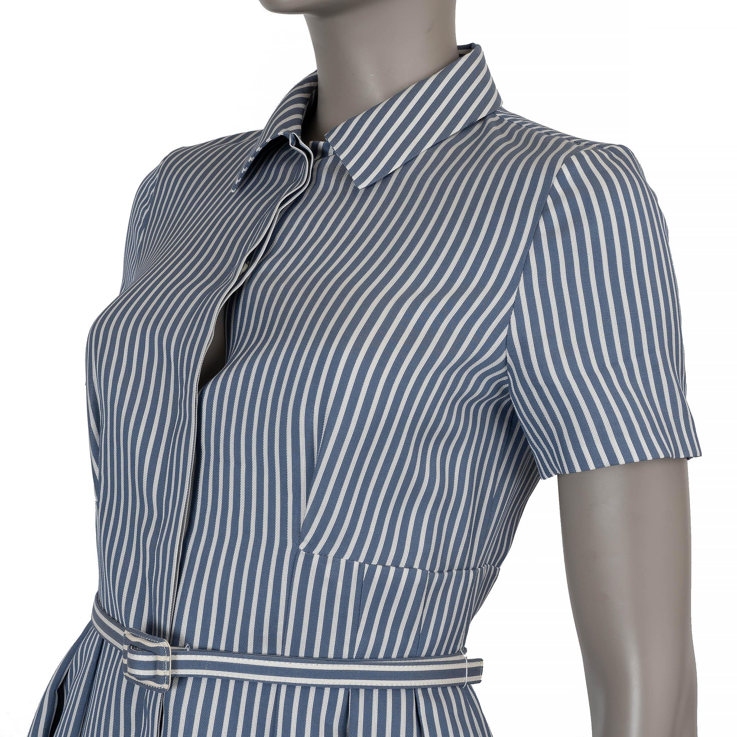 CHRISTIAN DIOR blue & white silk & cotton 2022 STRIPED MIDI SHIRT Dress 36 XS 1