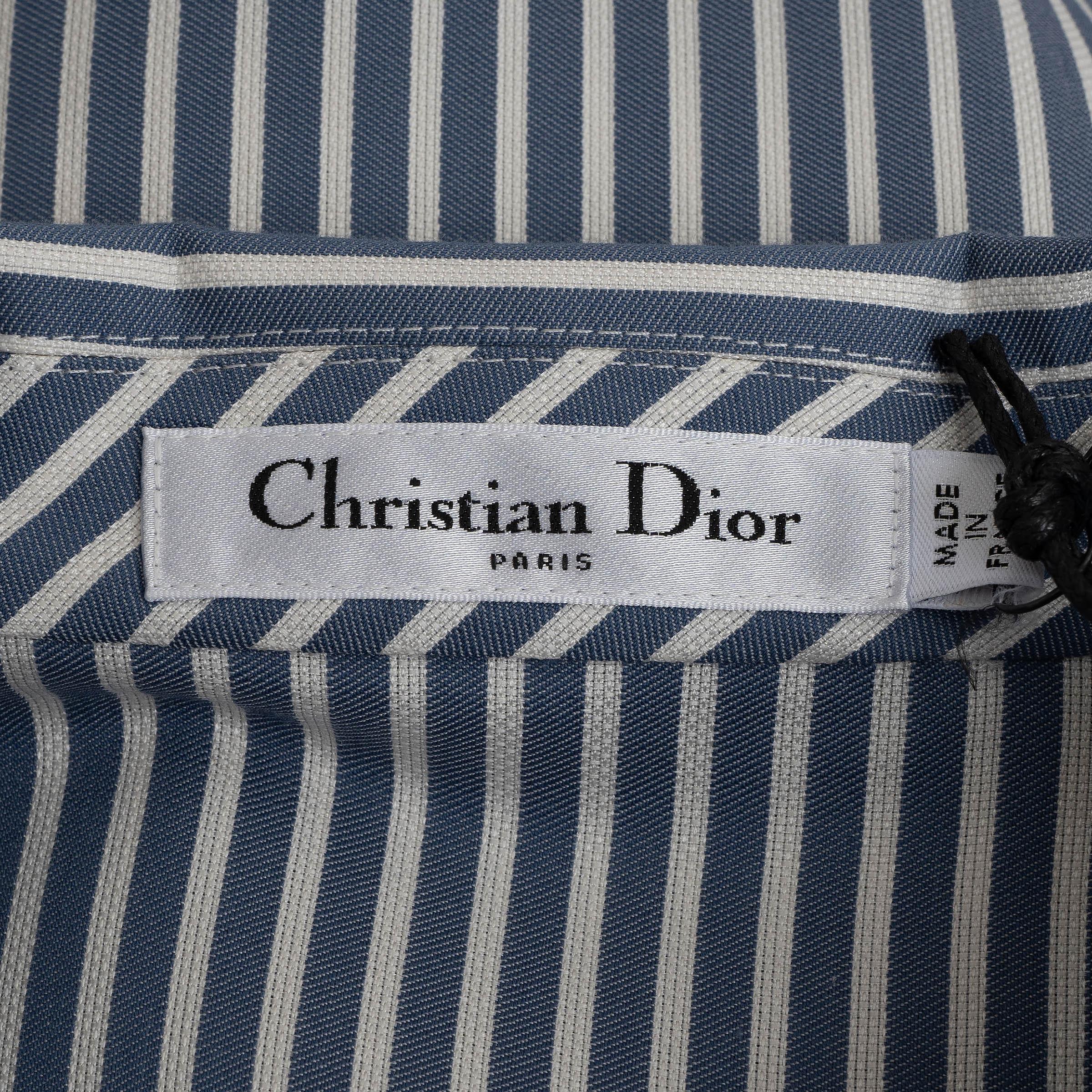 CHRISTIAN DIOR blue & white silk & cotton 2022 STRIPED MIDI SHIRT Dress 36 XS 2