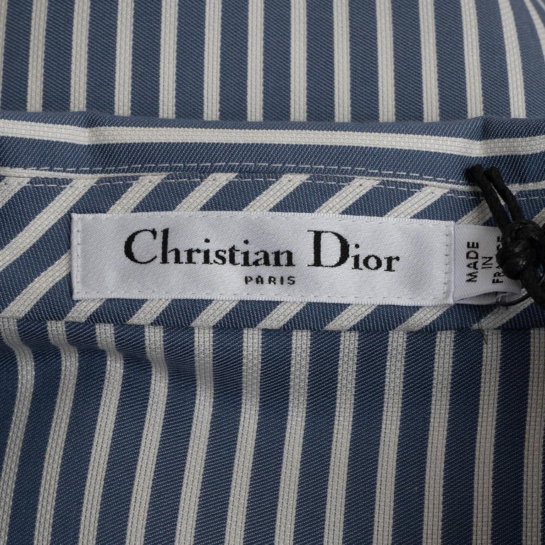 CHRISTIAN DIOR blue & white silk & cotton 2022 STRIPED MIDI SHIRT Dress 36  XS