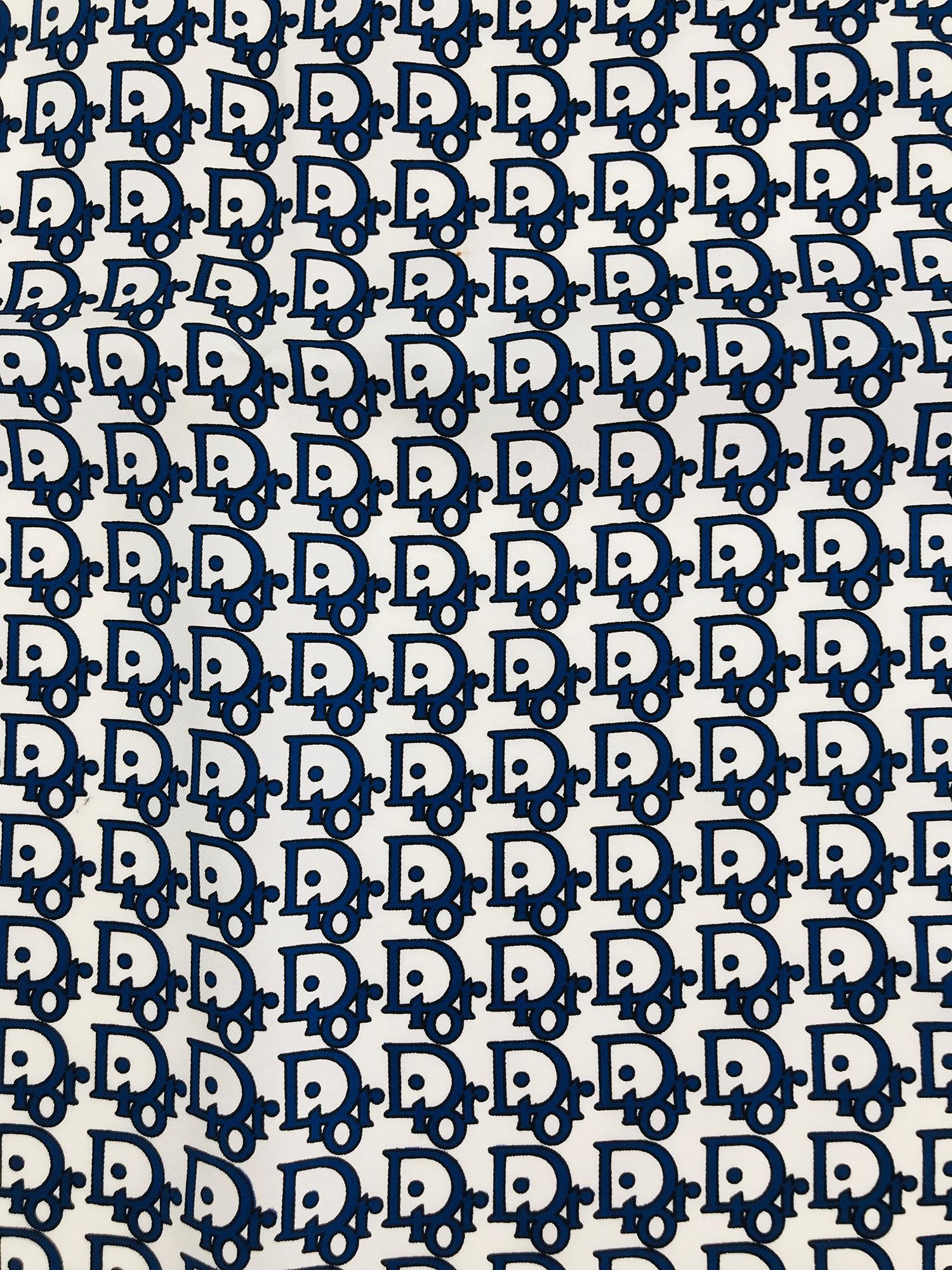 Women's or Men's Christian Dior Blue & White Silk Logo Scarf 18 1/8