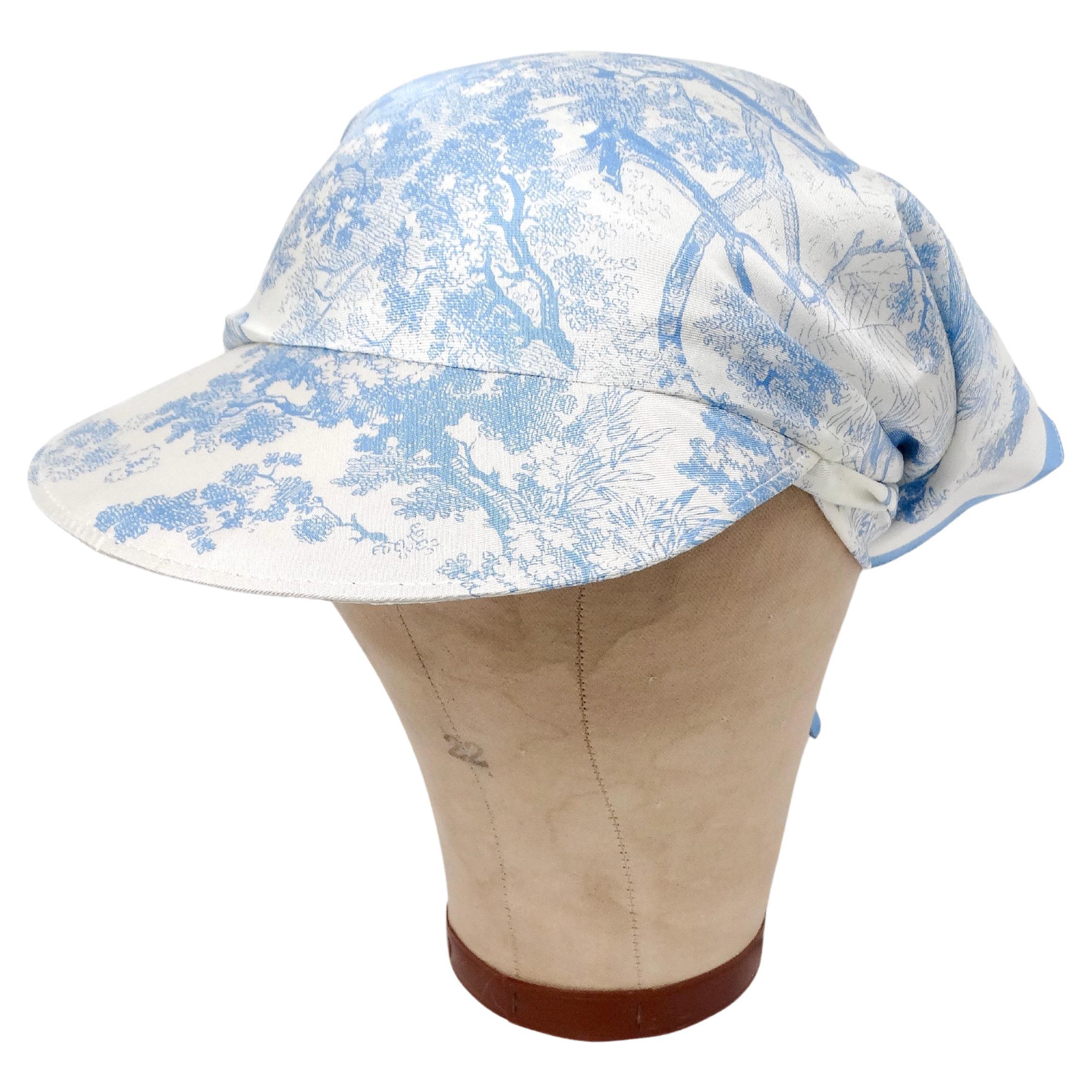 Christian Dior Sciarpa Visiera in seta con stampa "Toile De Jouy" blu e bianca in vendita
