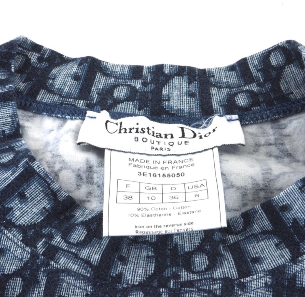 Gray Christian Dior Blue White Trotter Logo 'CD' Short Sleeve Fitted T-Shirt Shirt