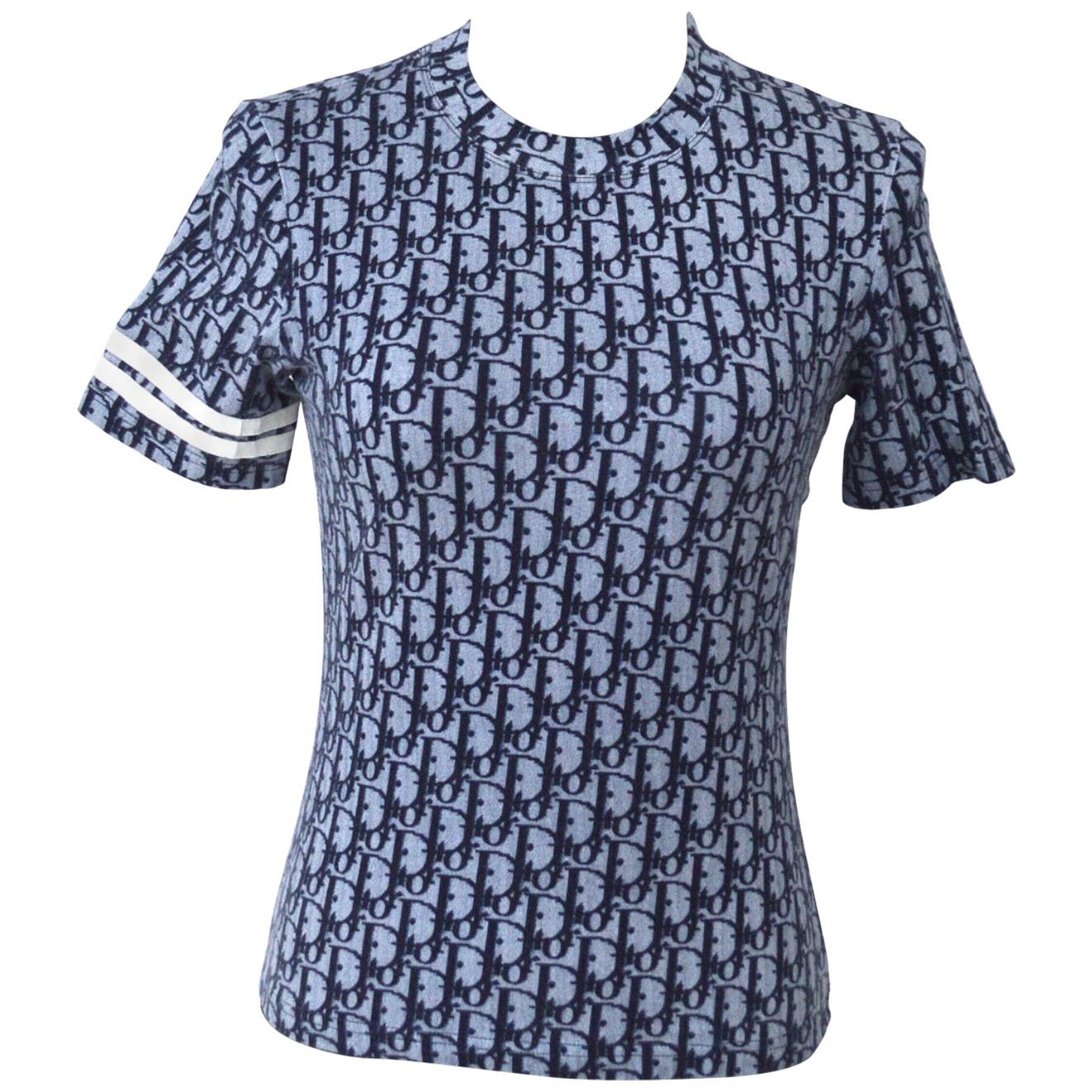 Christian Dior Blue White Trotter Logo 'CD' Short Sleeve Fitted T-Shirt Shirt