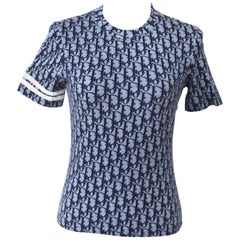 Vintage Christian Dior Blue White Trotter Logo 'CD' Short Sleeve Fitted T-Shirt Shirt