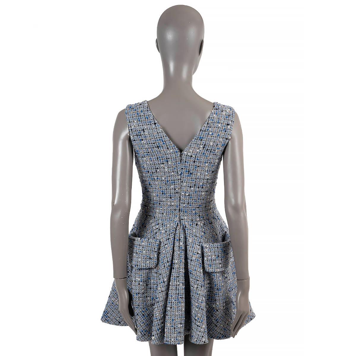 Women's CHRISTIAN DIOR blue wool 2016 BACK POCKET TWEED Dress 38 S For Sale
