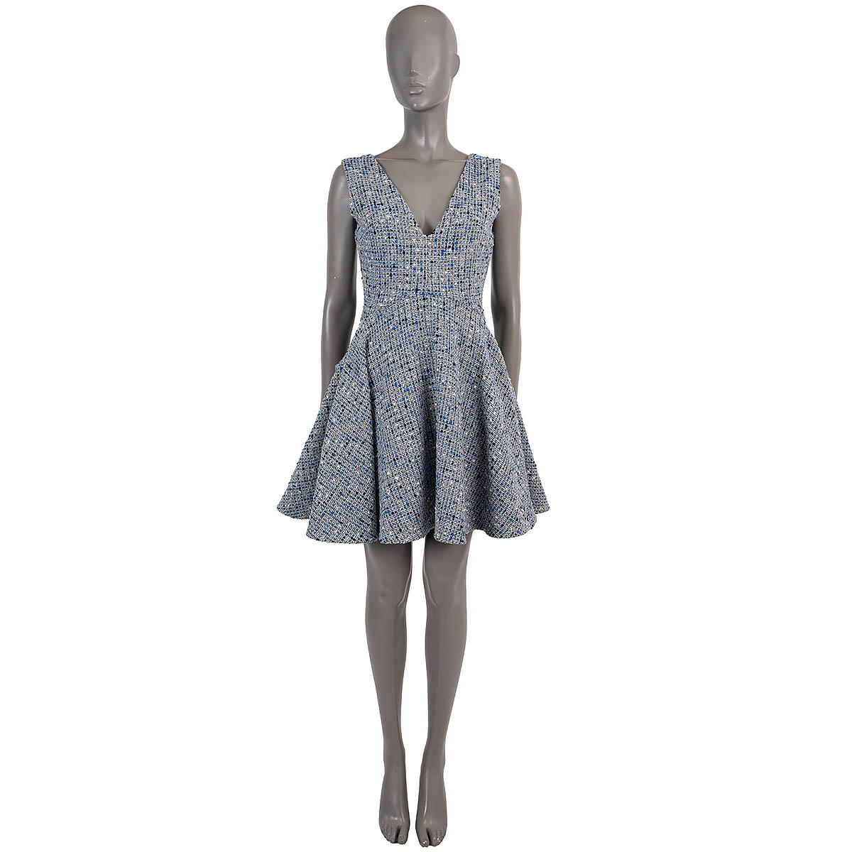 CHRISTIAN DIOR blue wool 2016 BACK POCKET TWEED Dress 38 S For Sale 1