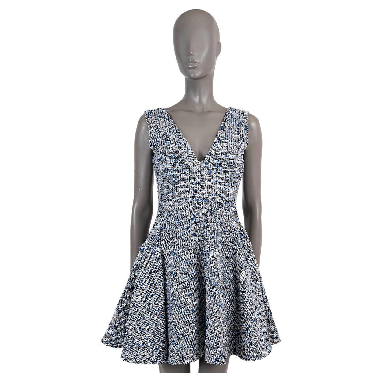 CHRISTIAN DIOR blue wool 2016 BACK POCKET TWEED Dress 38 S For Sale