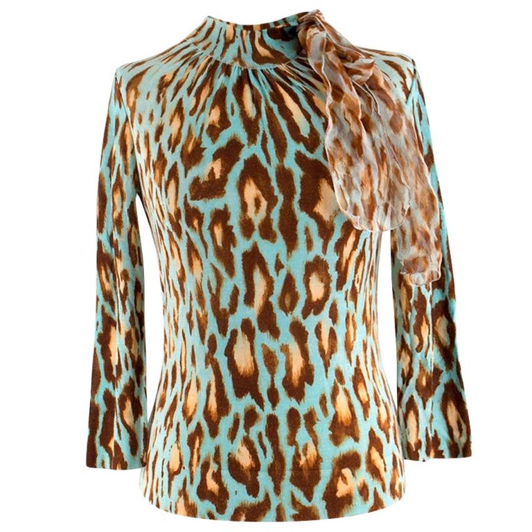 Christian Dior Blue Wool Blend Cheetah Print Ruffle Detail Top - Size US4  at 1stDibs | cheetah christian dior, christian dior cheetah
