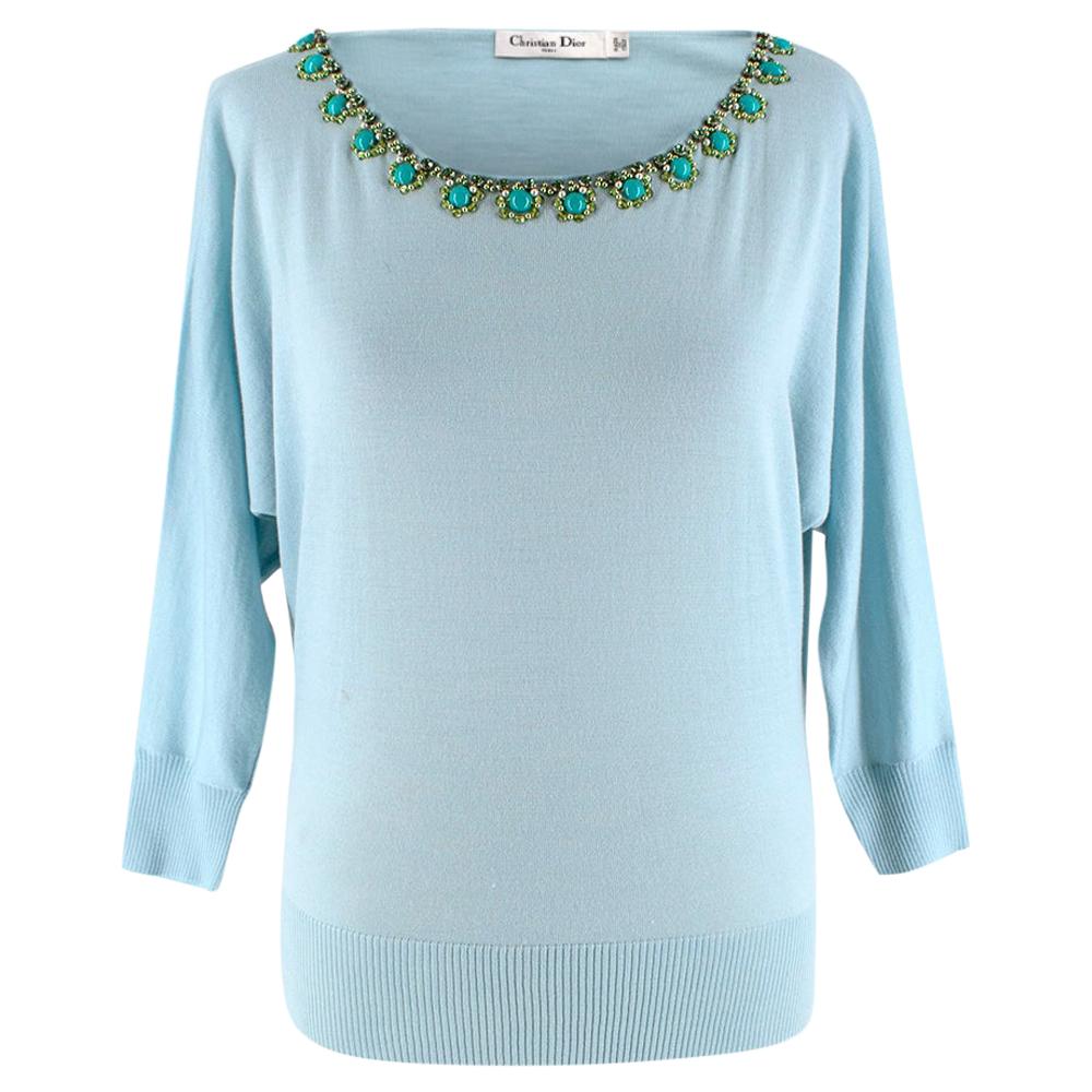 Christian Dior Blue Wool Embellished Knit Sweater - Size US 6 For Sale