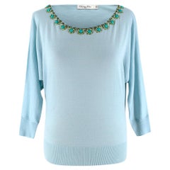 Christian Dior Blue Wool Embellished Knit Sweater - Size US 6