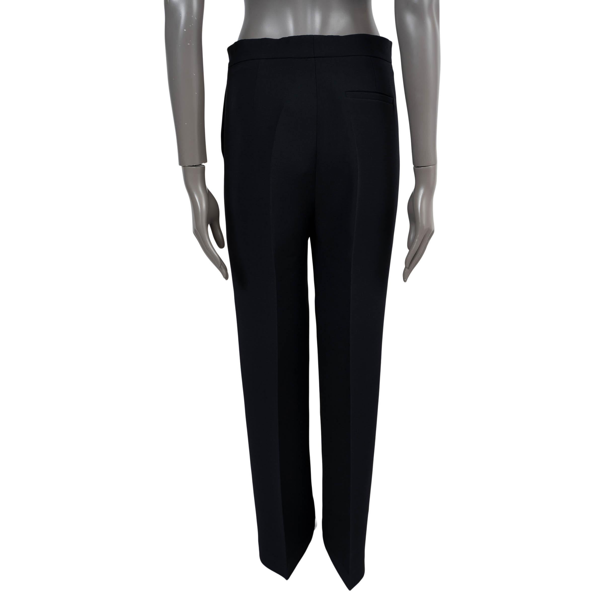 Black CHRISTIAN DIOR blue wool & silk 2018 CREASED WIDE-LEG Pants 38 S For Sale