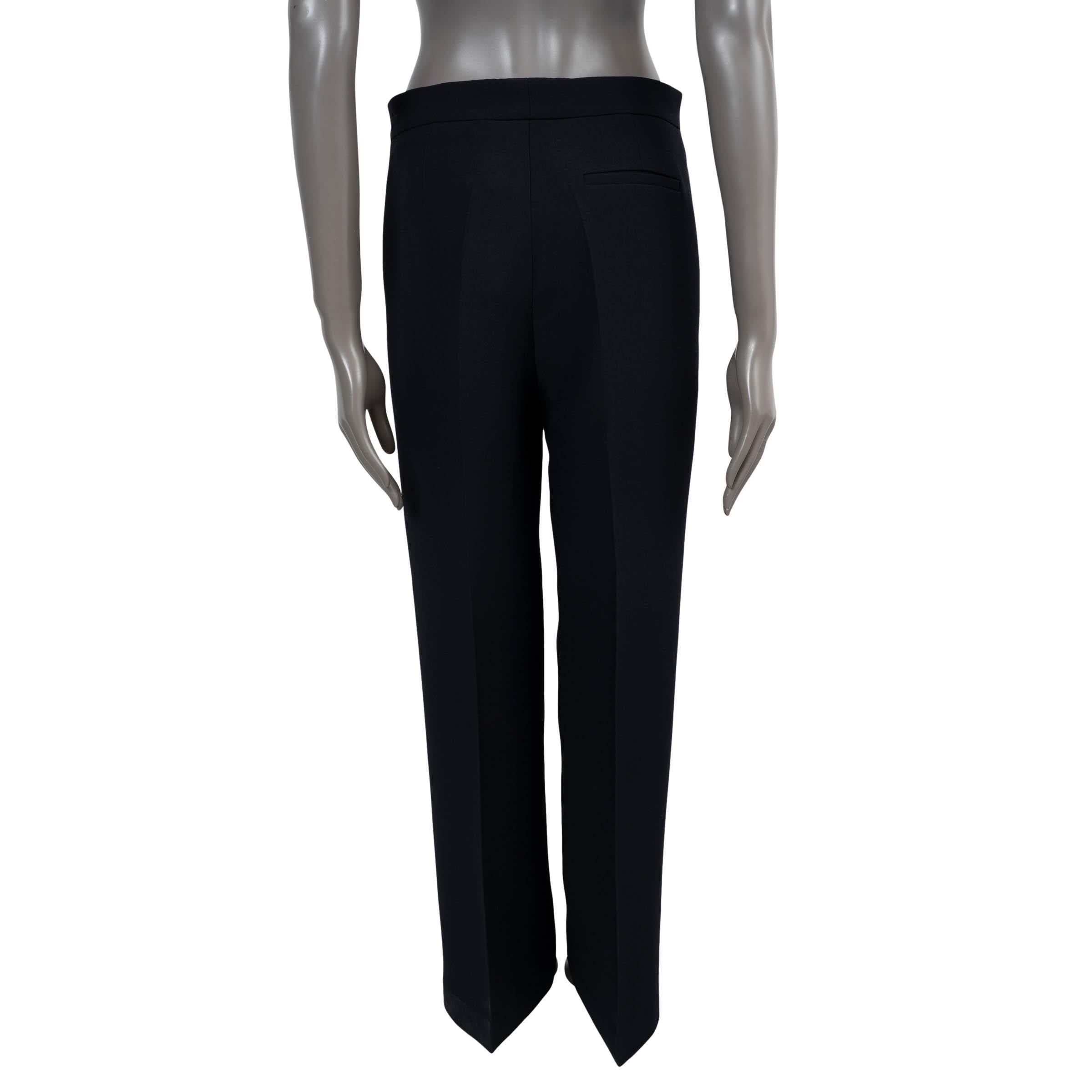 Black CHRISTIAN DIOR blue wool & silk 2018 CREASED WIDE-LEG Pants 38 S For Sale