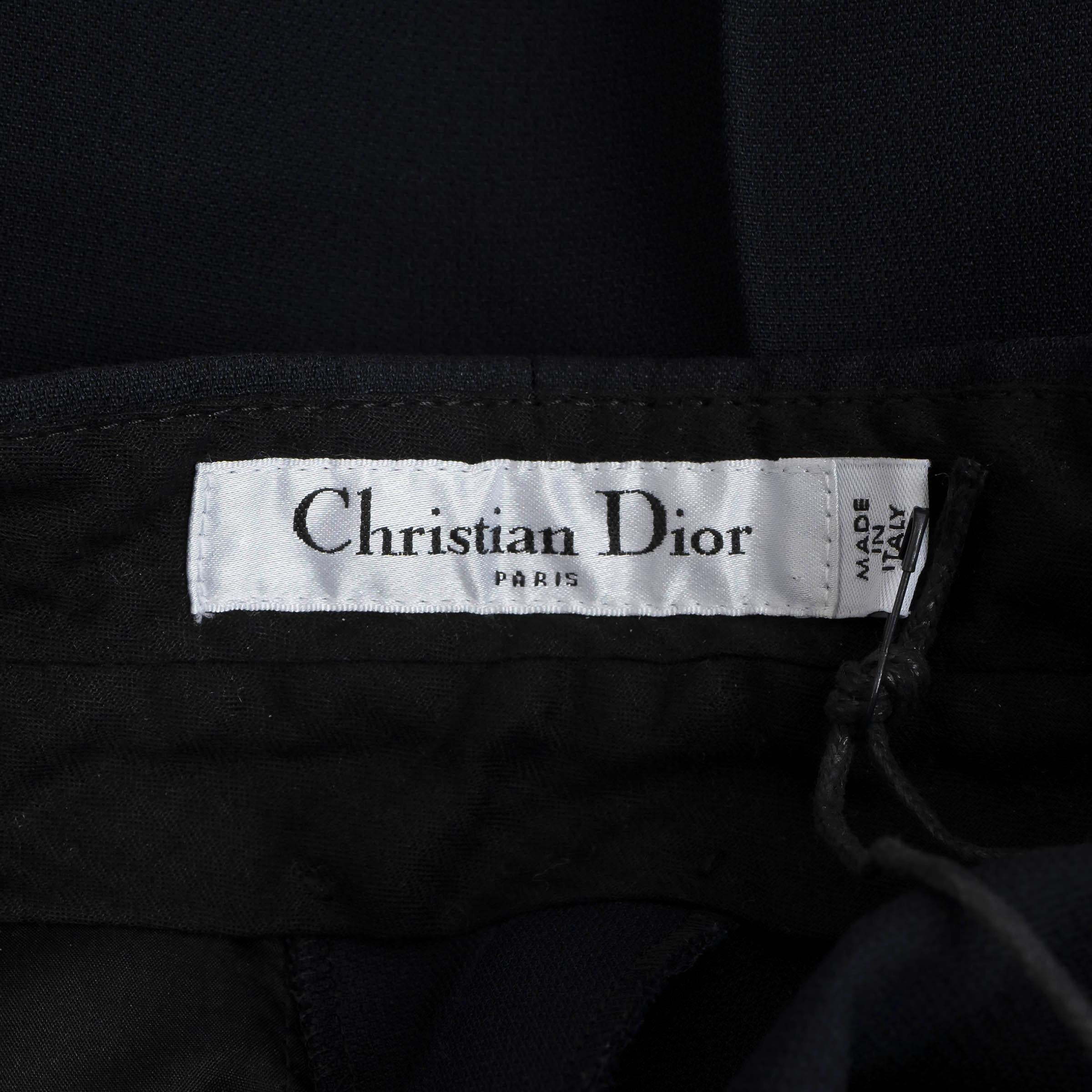 CHRISTIAN DIOR blue wool & silk 2018 CREASED WIDE-LEG Pants 38 S For Sale 1