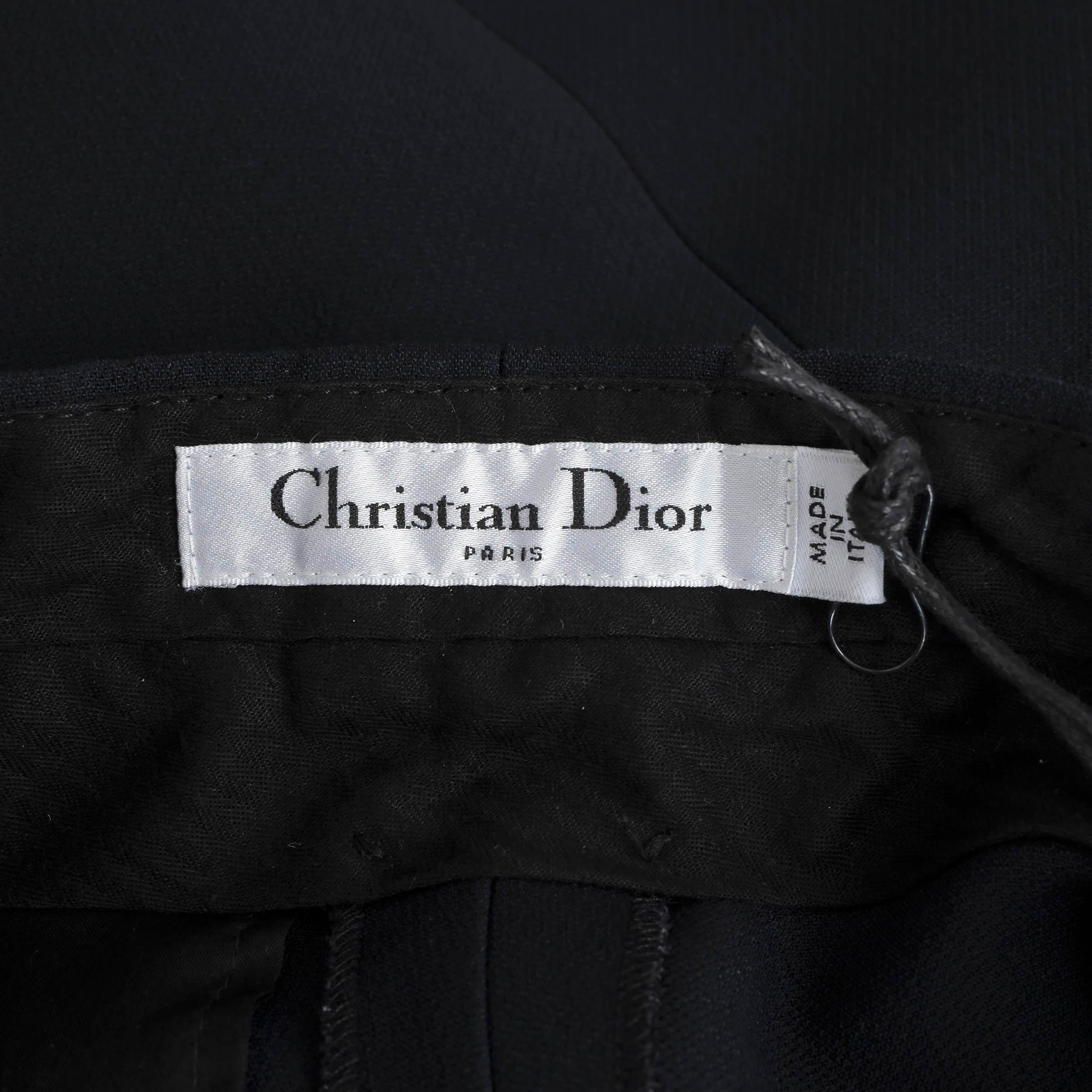 CHRISTIAN DIOR blue wool & silk 2018 CREASED WIDE-LEG Pants 38 S For Sale 1