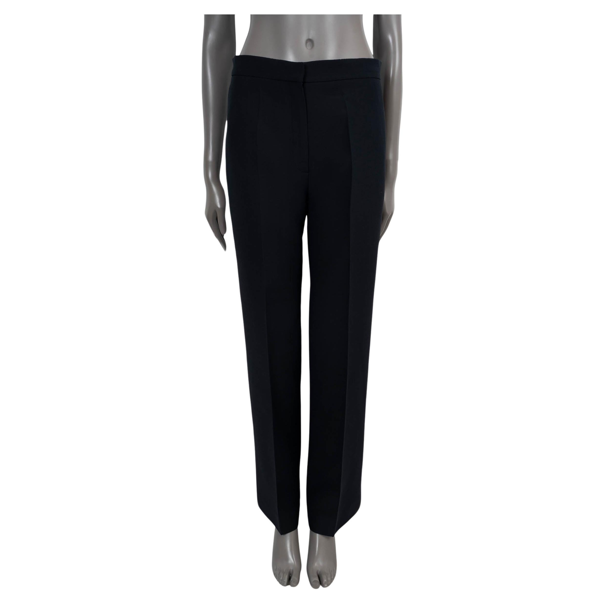 CHRISTIAN DIOR blue wool & silk 2018 CREASED WIDE-LEG Pants 38 S For Sale