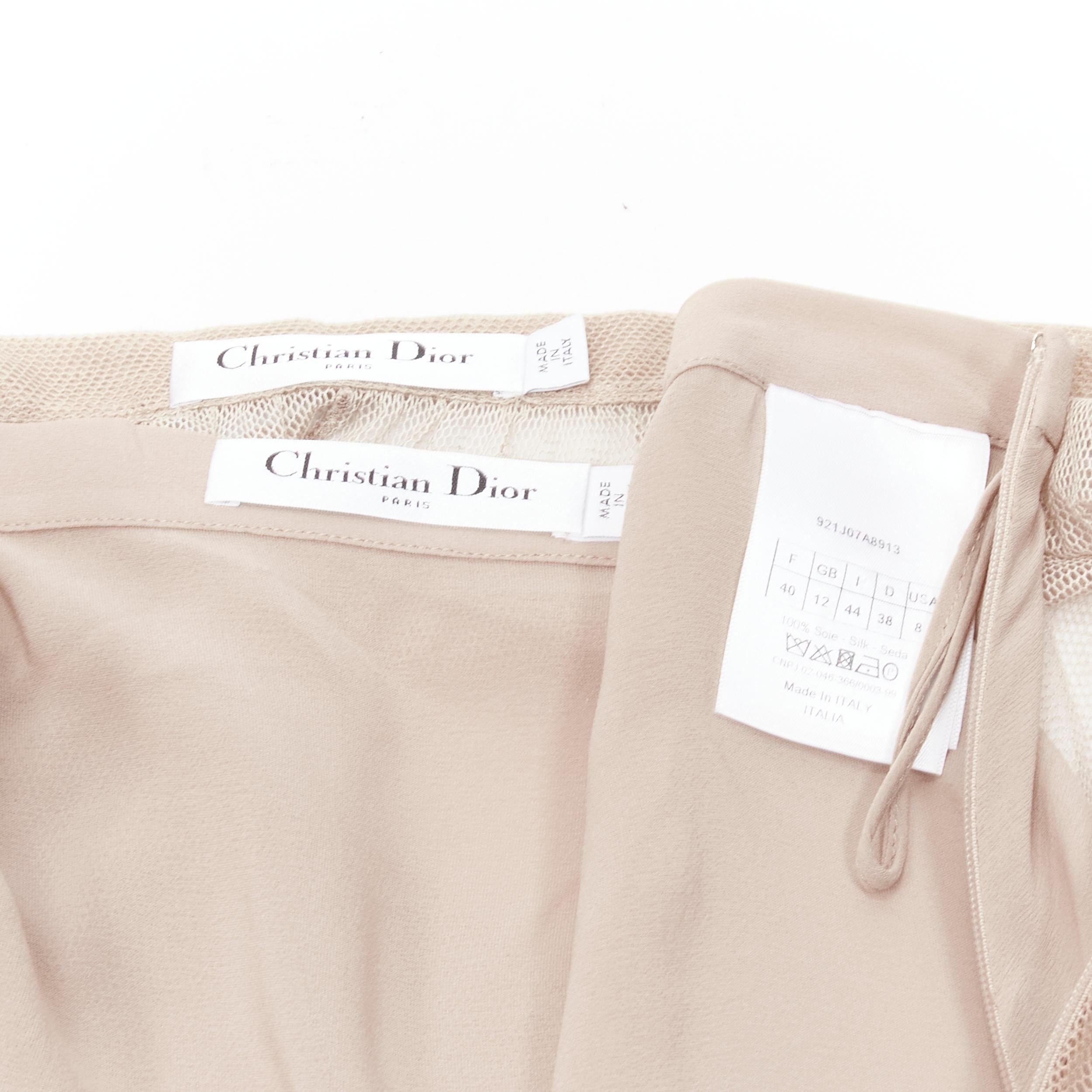 CHRISTIAN DIOR blush beige mesh pleated tulle layered skirt FR40 M 6