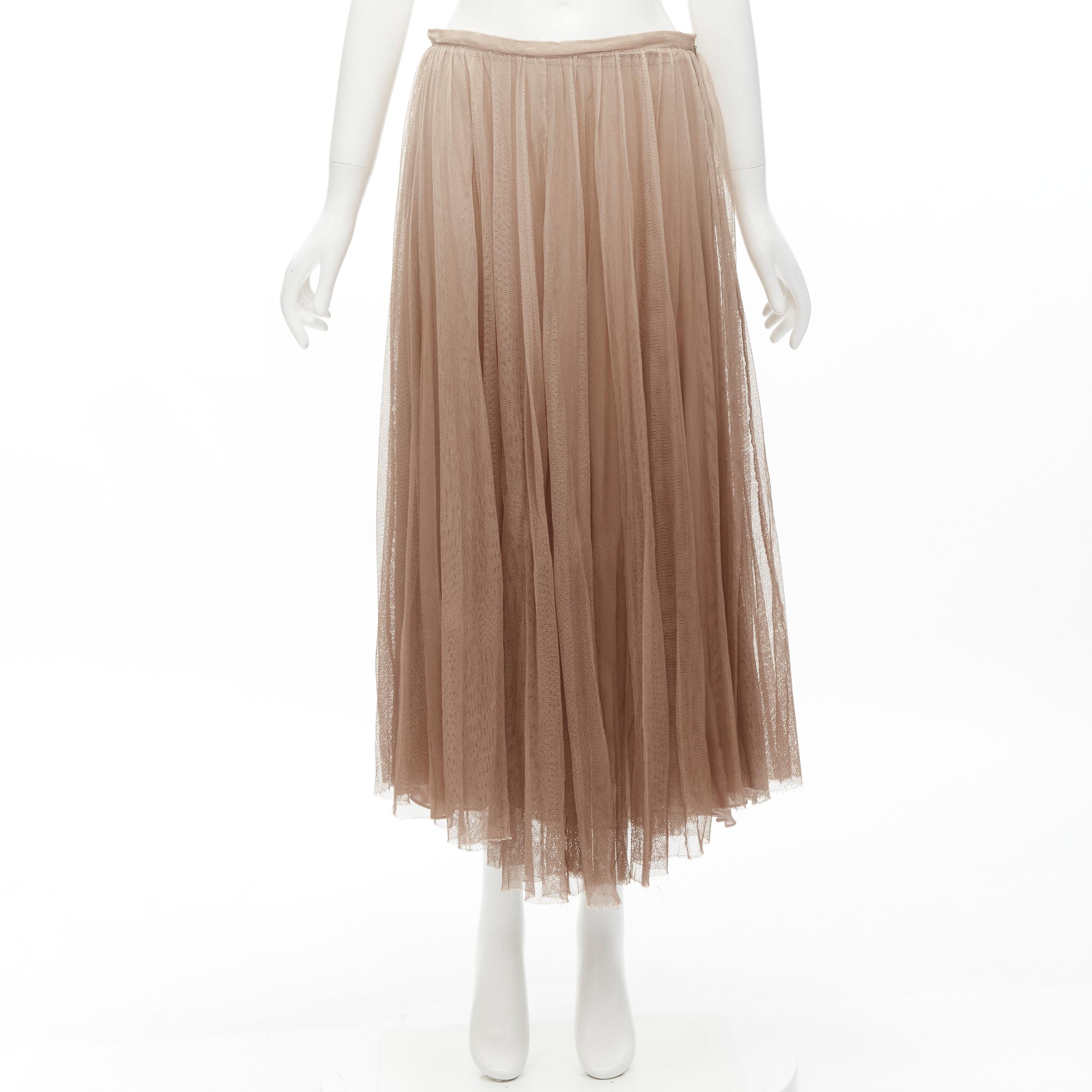 CHRISTIAN DIOR blush beige mesh pleated tulle layered skirt FR40 M 6