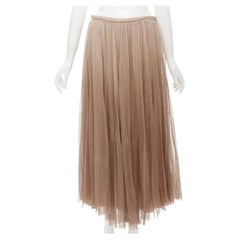 CHRISTIAN DIOR blush beige mesh pleated tulle layered skirt FR40 M