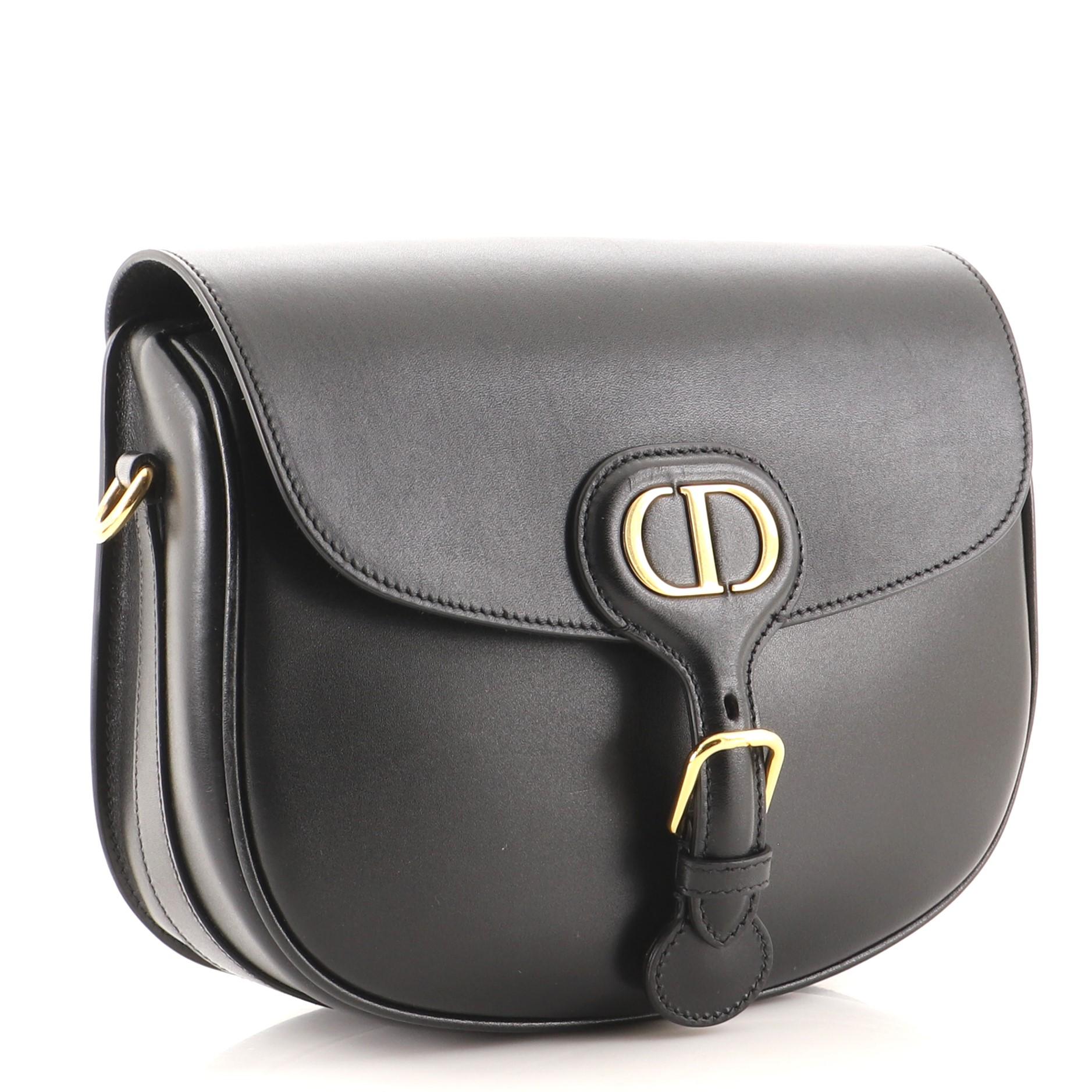 Black Christian Dior Bobby Flap Bag Leather Medium