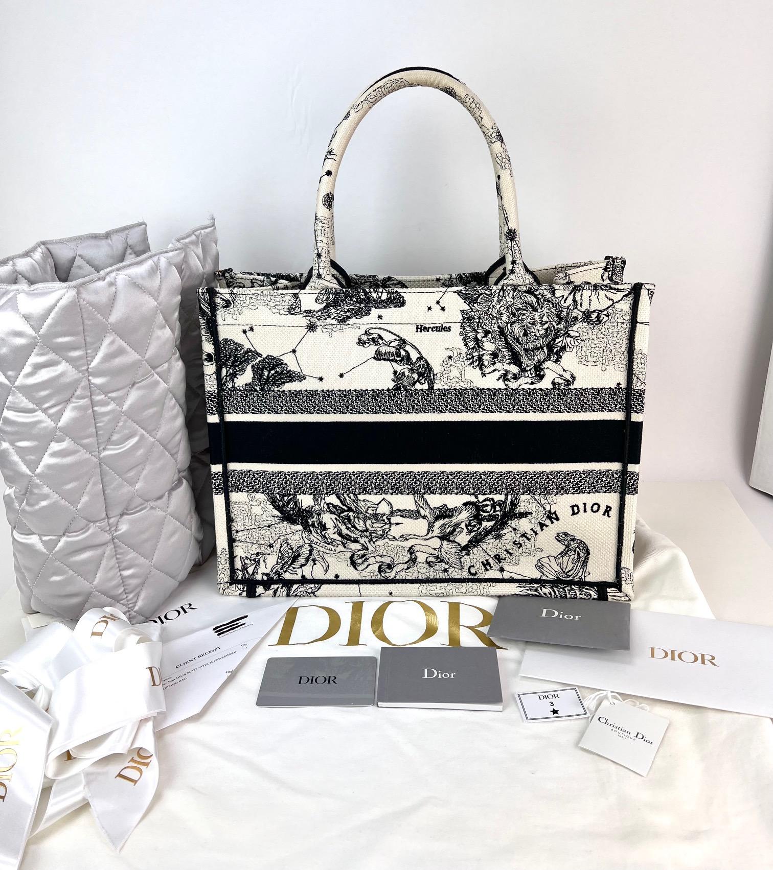 Christian Dior Book Embroidered Canvas Medium Stars and Signs Black Tote For Sale 7
