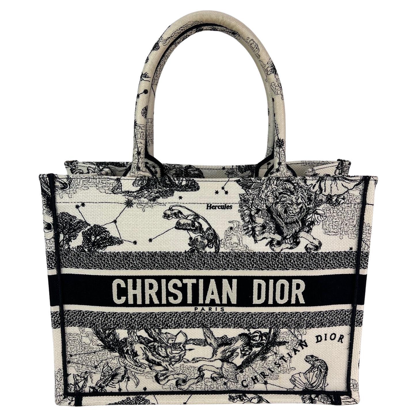 Christian Dior Book Embroidered Canvas Medium Stars and Signs Black Tote For Sale