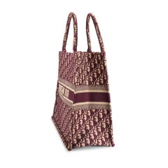 Christian Dior Book Medium Oblique Embroidery Burgundy Canvas Tote Bag
