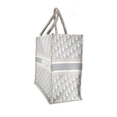 Christian Dior Book Medium Oblique Embroidery Gray Canvas Tote Bag