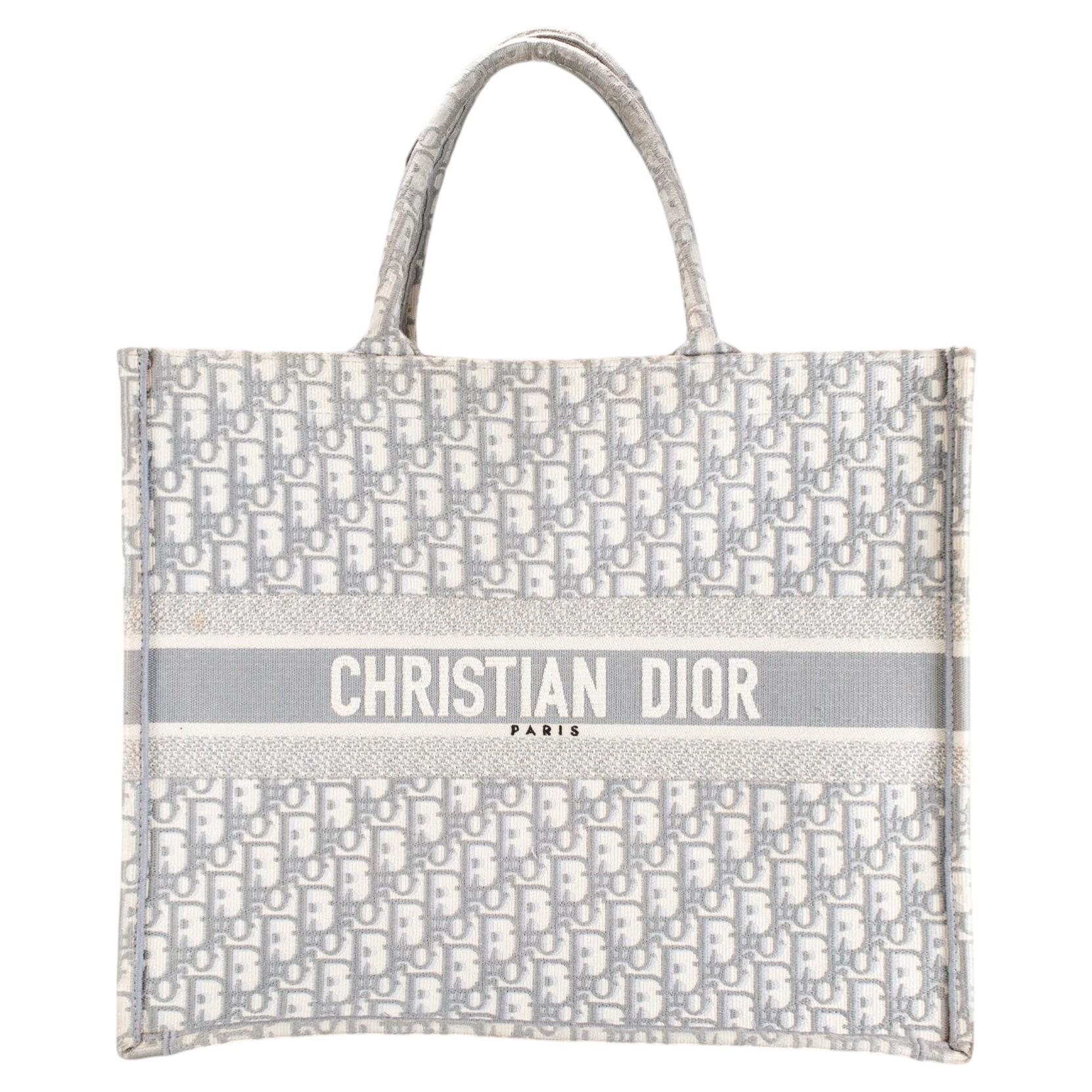 Christian Dior Book Medium Oblique Embroidery Gray Canvas Tote Bag im Angebot