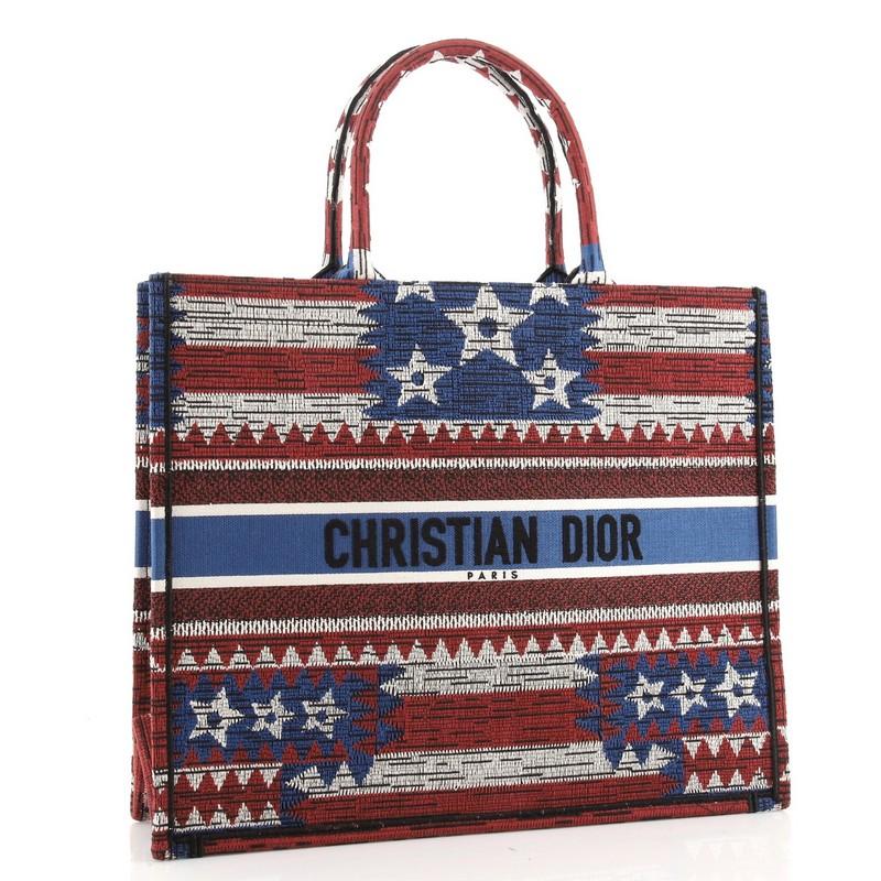 Christian Dior Buch Tote Amerikanische Flagge Gesticktes Segeltuch (Schwarz)