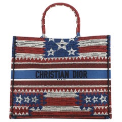 Christian Dior Book Tote American Flag Embroidered Canvas