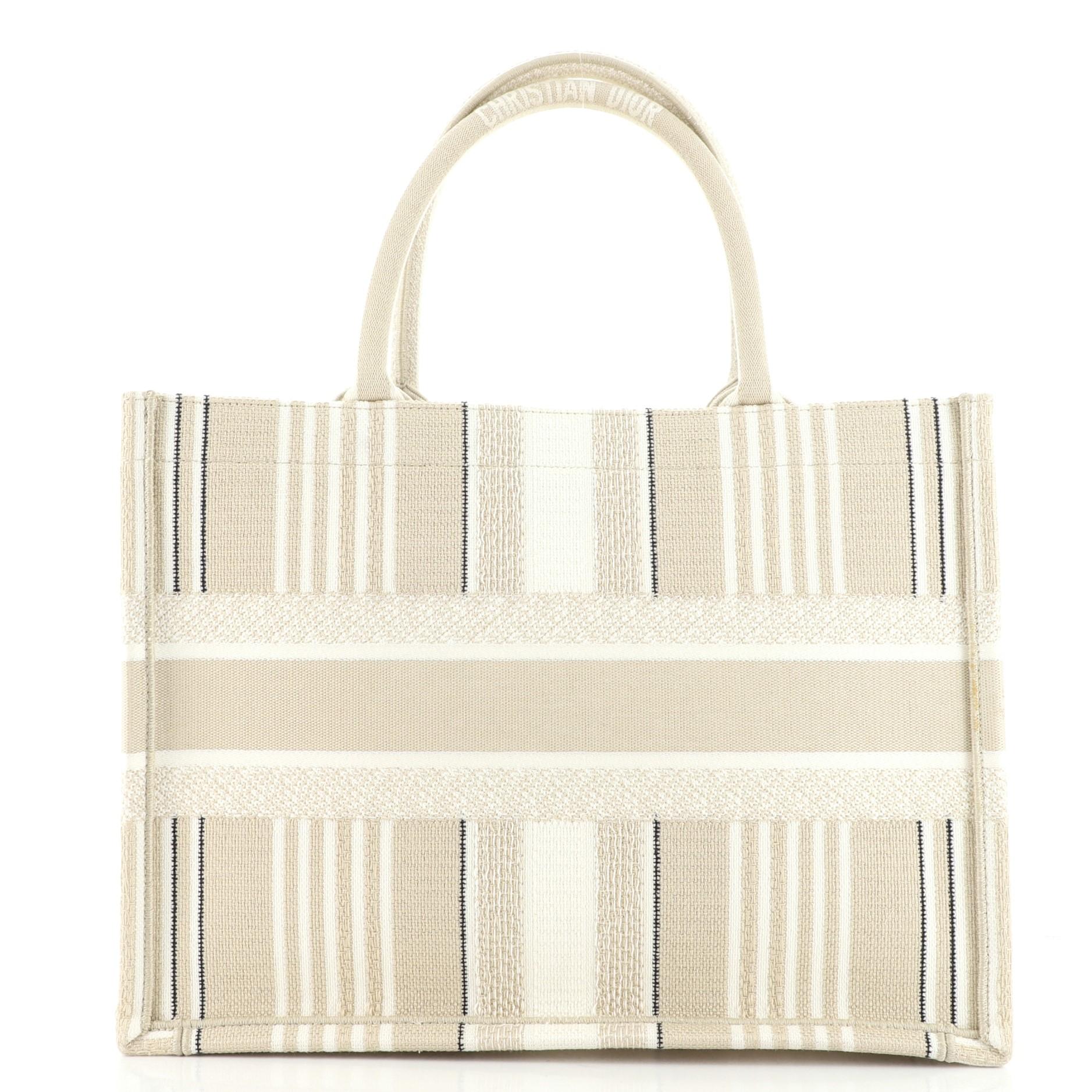 Christian Dior Book Tote Bayadere Stripe Embroidered Canvas Small